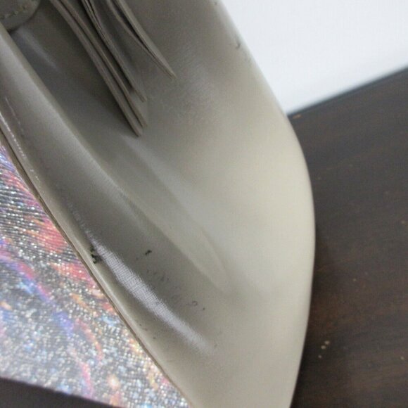 Gilda Tonelli Made in Italy Glittery Tote Bag Cream Glossy Purse Leather 980 - Picture 4 of 14